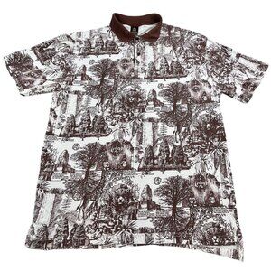 Vintage Jesus Polo Shirt Mens 2XL Tombs Lion Grunge AOP Christianity Religion